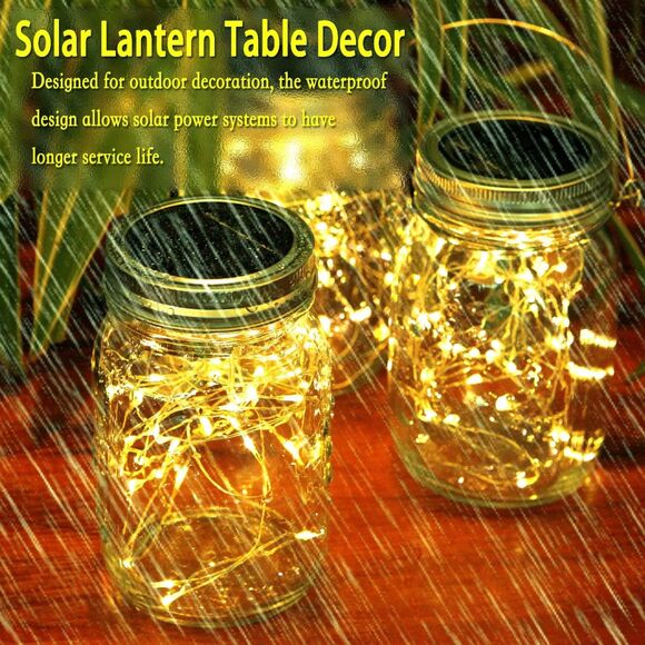12 Pack Crystal Glass Solar Lanterns Outdoor Waterproof Mason Jar - Picture 7 of 8